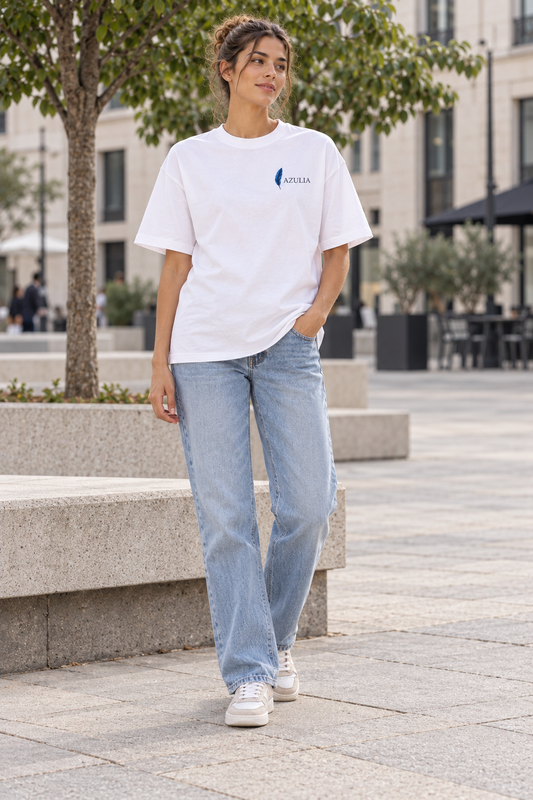 Piuma Onda — T-shirt oversize 200 — fronte, foto indossata a corpo intero