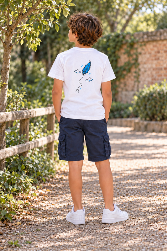 AZULIA Kids — Piuma Aquilone | T-shirt organica — nuova grafica sul retro