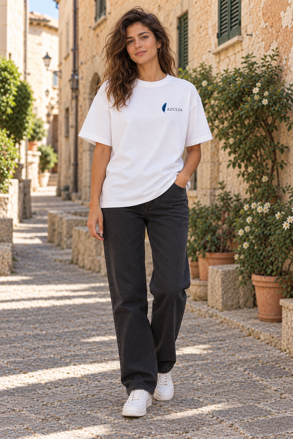 Made to Wander — T-shirt 240, donna, fronte con logo lato cuore
