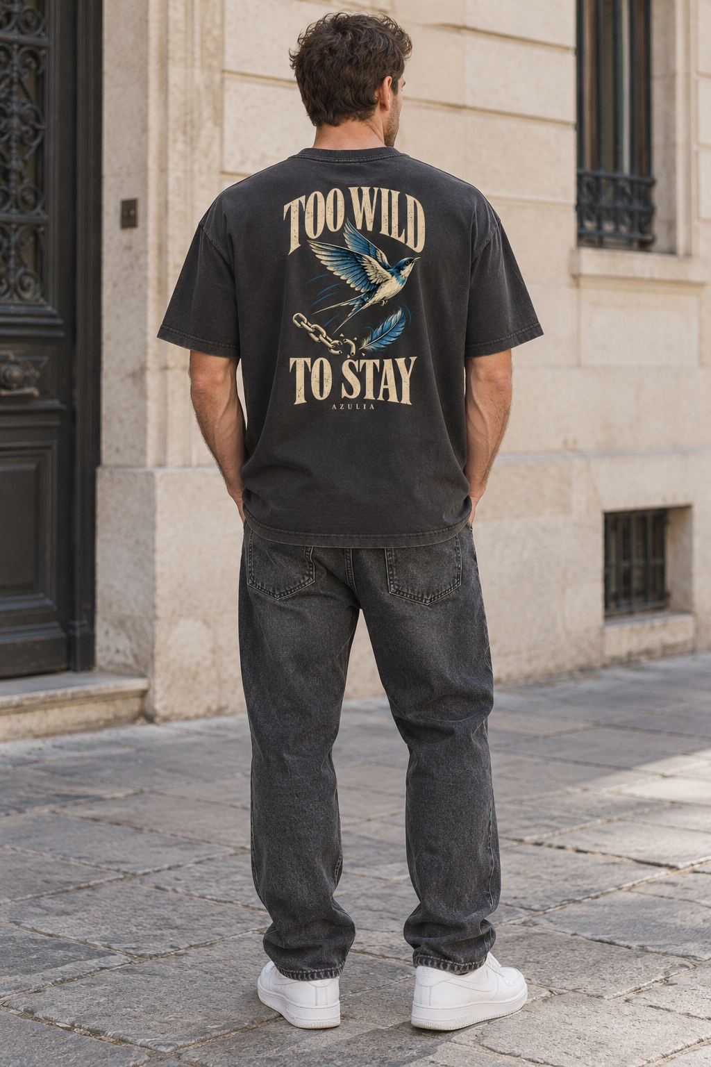 Too Wild to Stay — T-shirt nera 240 — uomo retro